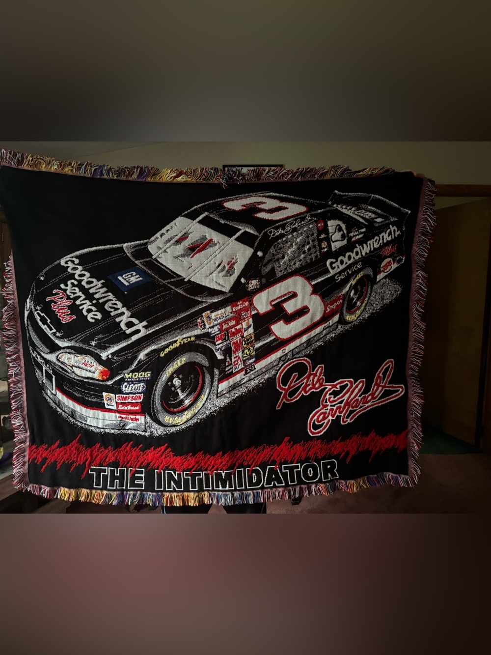 Vintage NASCAR Dale Earnhardt #3 " The Intimidator" Woven Tapestry Throw Blanket